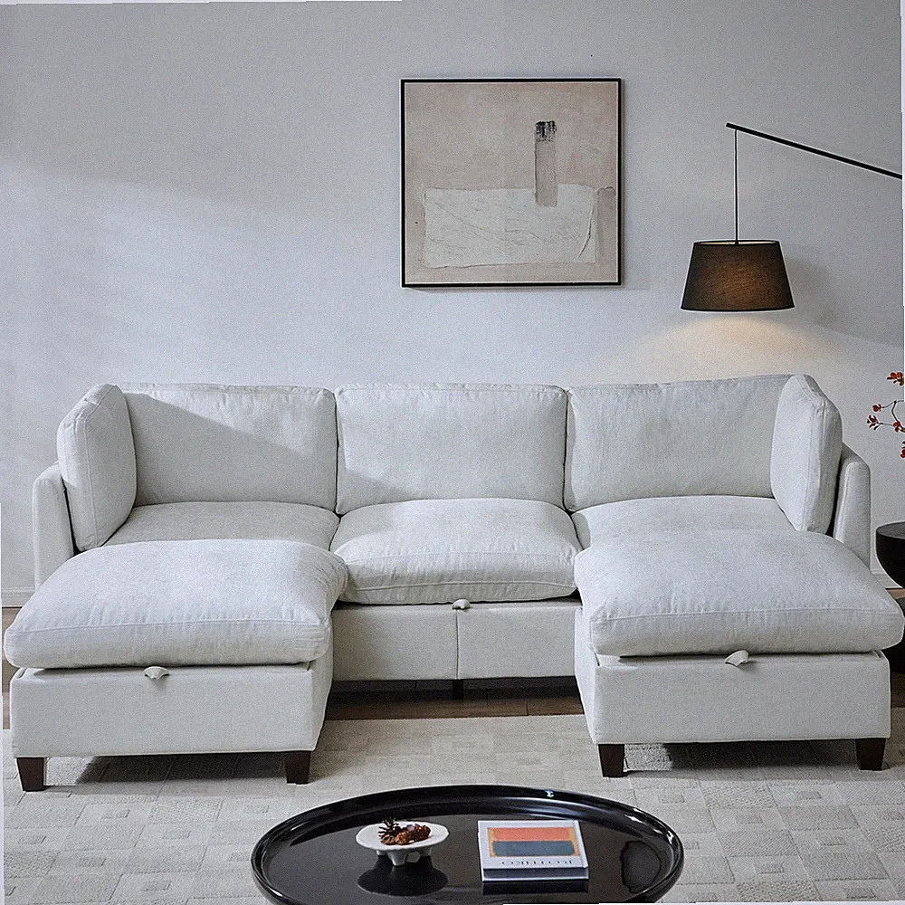 96.5" Sectional Couch for Living room, Upholstered Soft Chenille Fabric Sofa wi