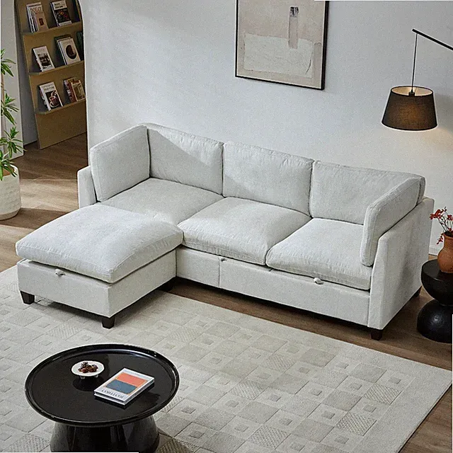 96.5" Sectional Couch,Upholstered Soft Chenille Fabric Sofa Couch with Ottoman
