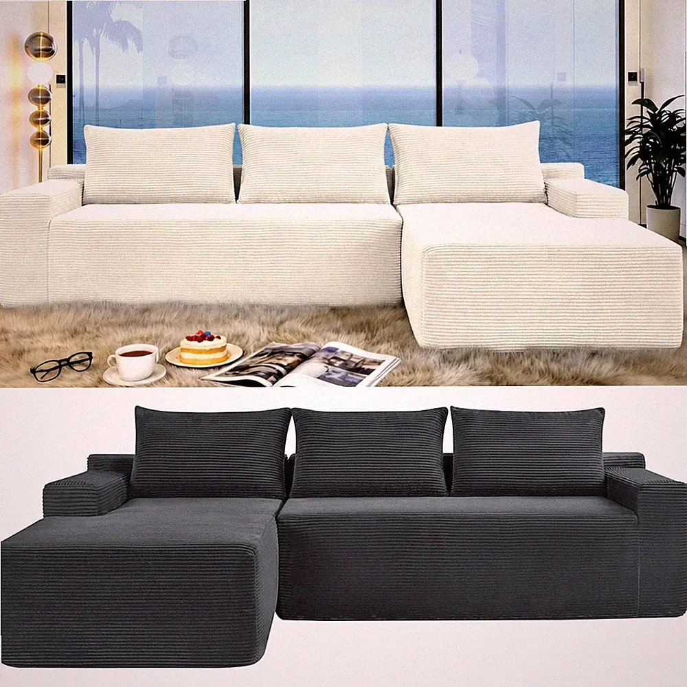 96.9" Cloud L-Shaped Corduroy Sectional Sofa with Chaise - Modular Corner Couch