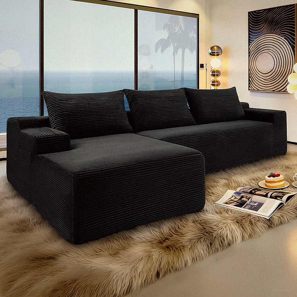 96.9" Modular Sectional Sofa Couch with Chaise Cloud Plush Corduroy Sofa Set