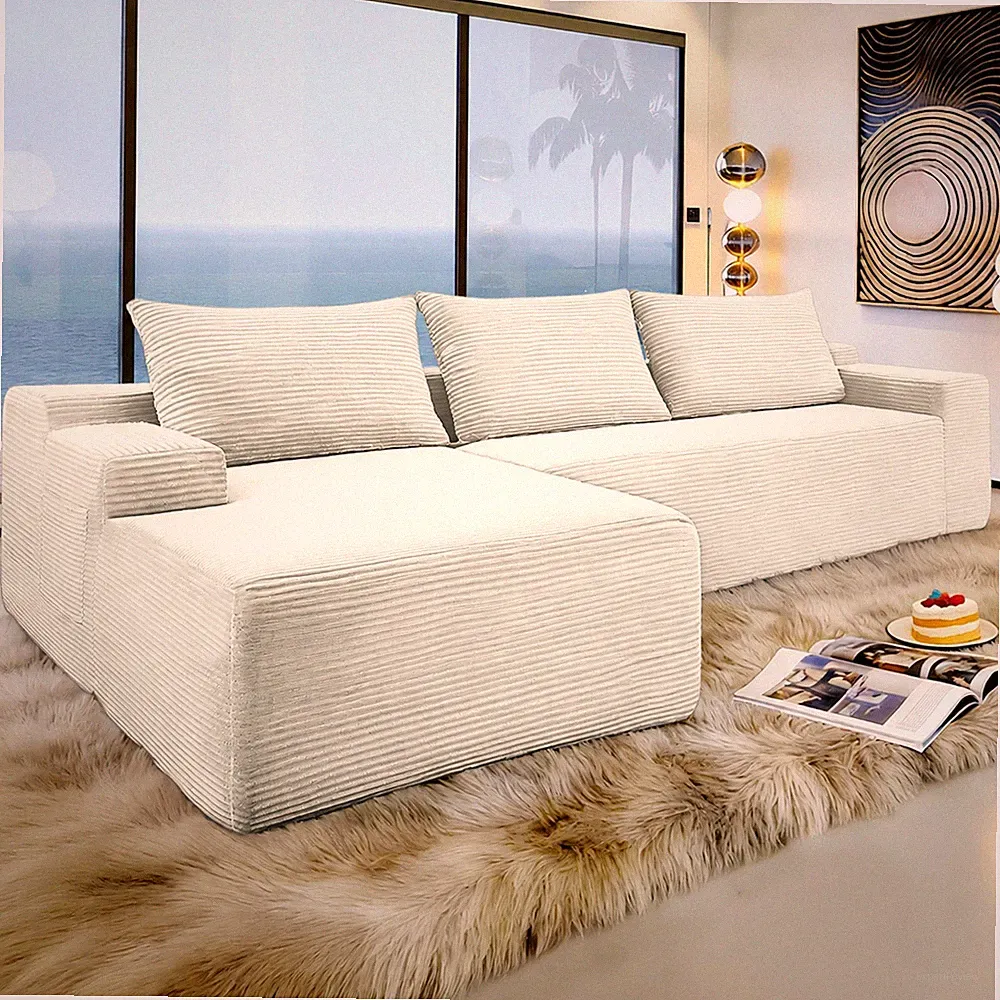 96.9" Sofa L-Shaped Corduroy Sectional Sofa Reversible Corner Living Room Sofa