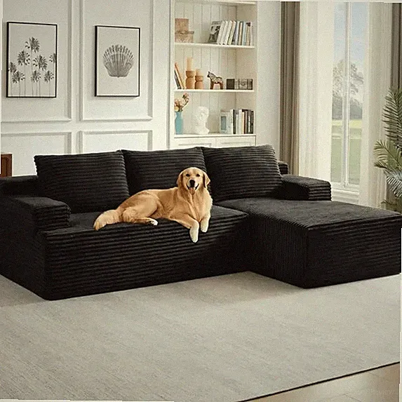 96" Boneless Cloud Couch with Chaise, Modular Sectional Sofa for Living Room