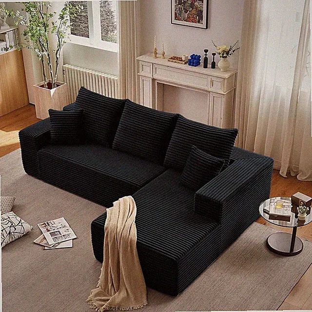 96" Boneless Couch for Living Room Corduroy Cloud Sectional Sofa with L-Shape