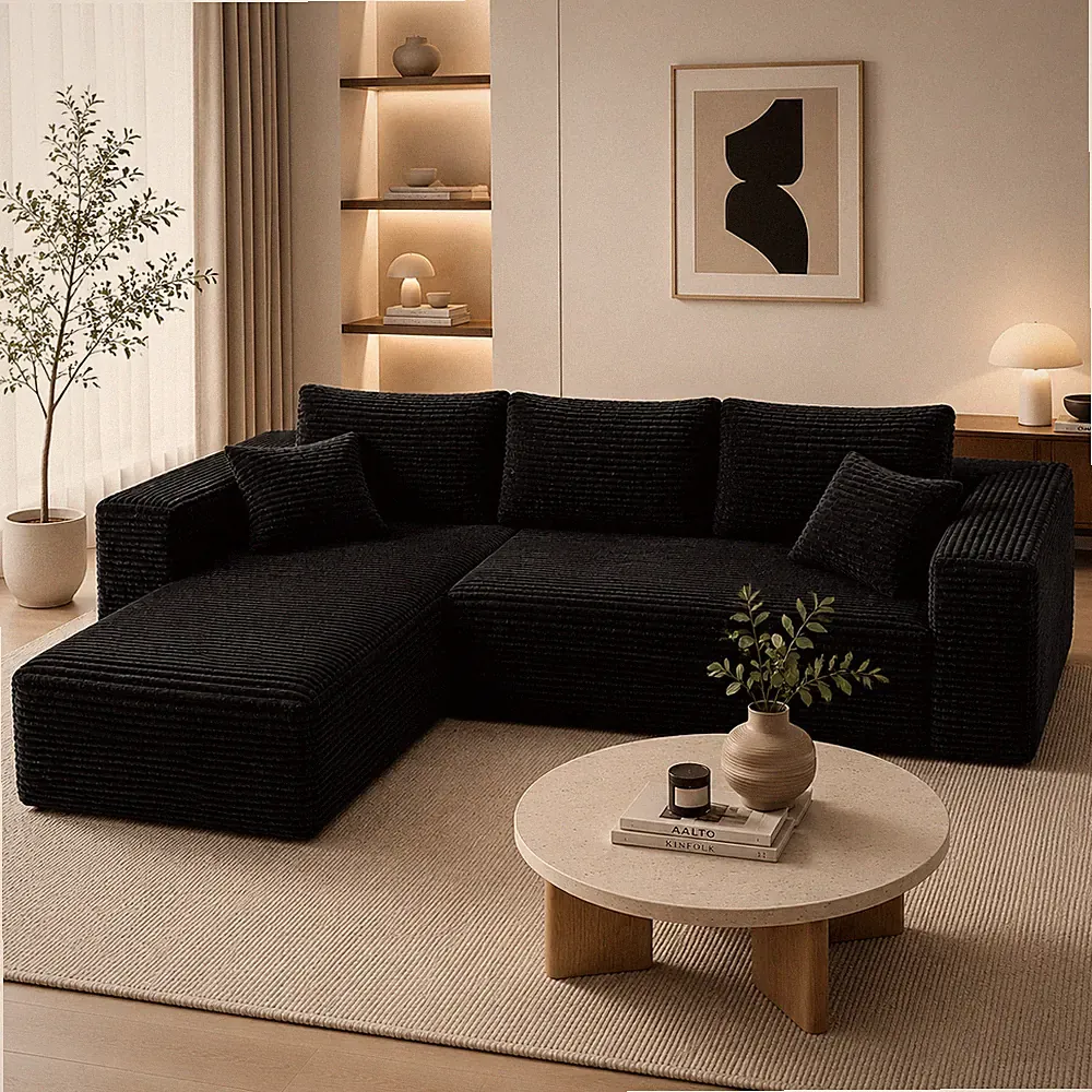 96" Boneless Couch Right Chaise L Shape Sectional Cloud Sofa Set for Living Room