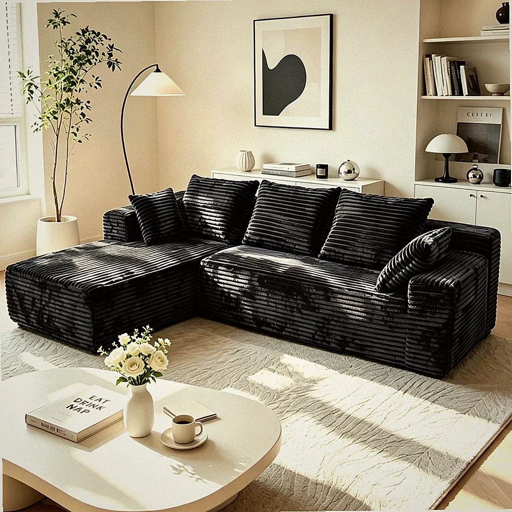 96" Boneless Couch Right Chaise L Shape Sectional Cloud Sofa Set for Living Room