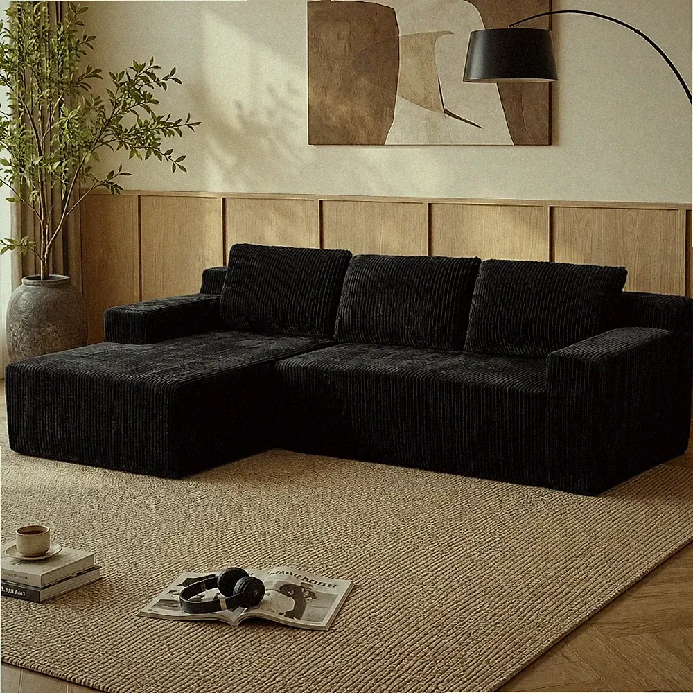96" Boneless Couch w/ Left Chaise L Shape Sectional Cloud Sofa for Living Room