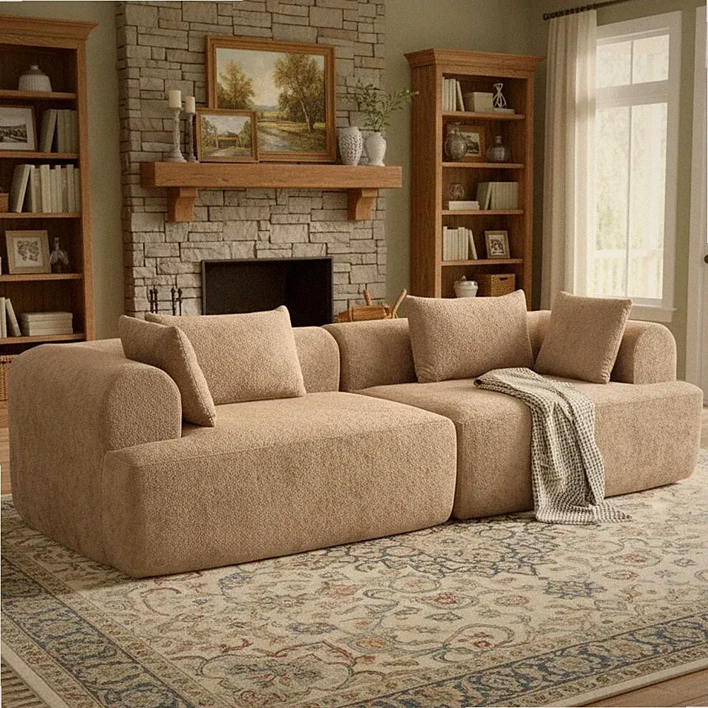 96" Bouclé Sectional Sofa 2-Piece Soft Foam Cloud Comfort Modular Living Room