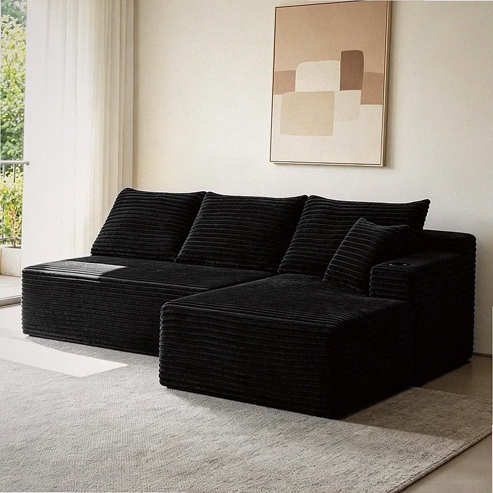 96" Cloud Sectional Couch w/L-Shape Chaise,Modern Modular Sofa w/Deep Seat,U
