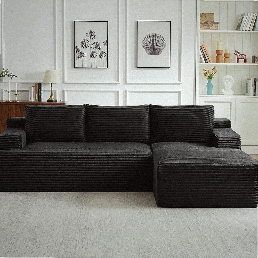 96" Cloud Sectional Sofa - Cozy Corduroy Couch for Bedroom or Studio Spaces