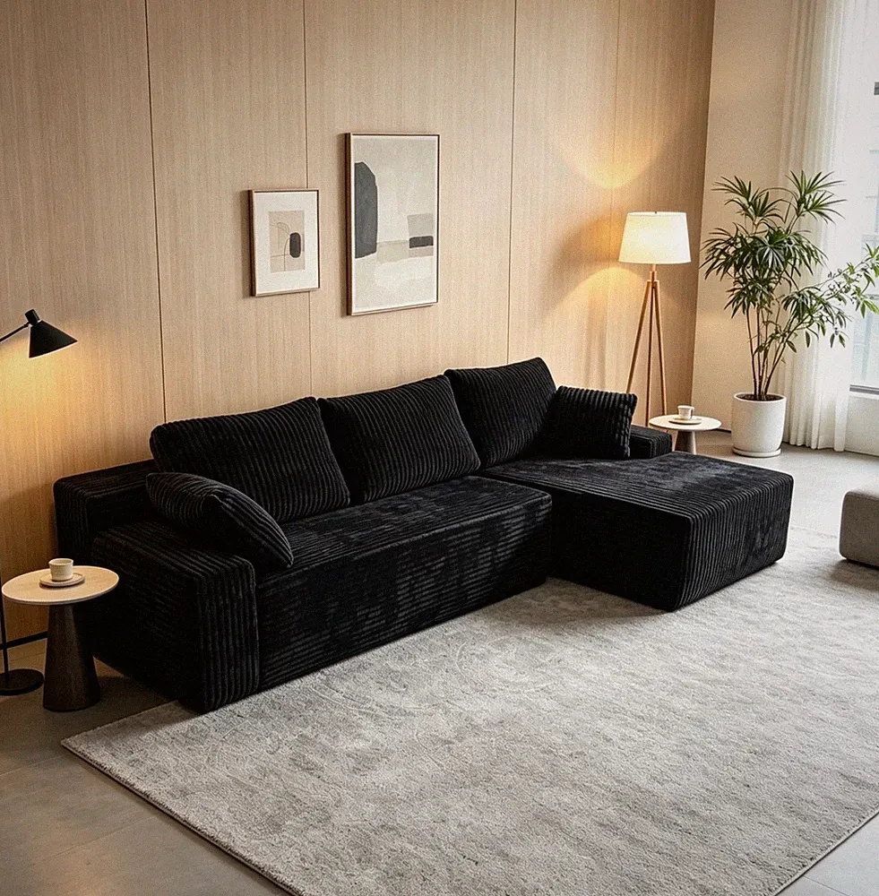 96" Compressed L-Shape Sofa Black Right Corner Facing sofa