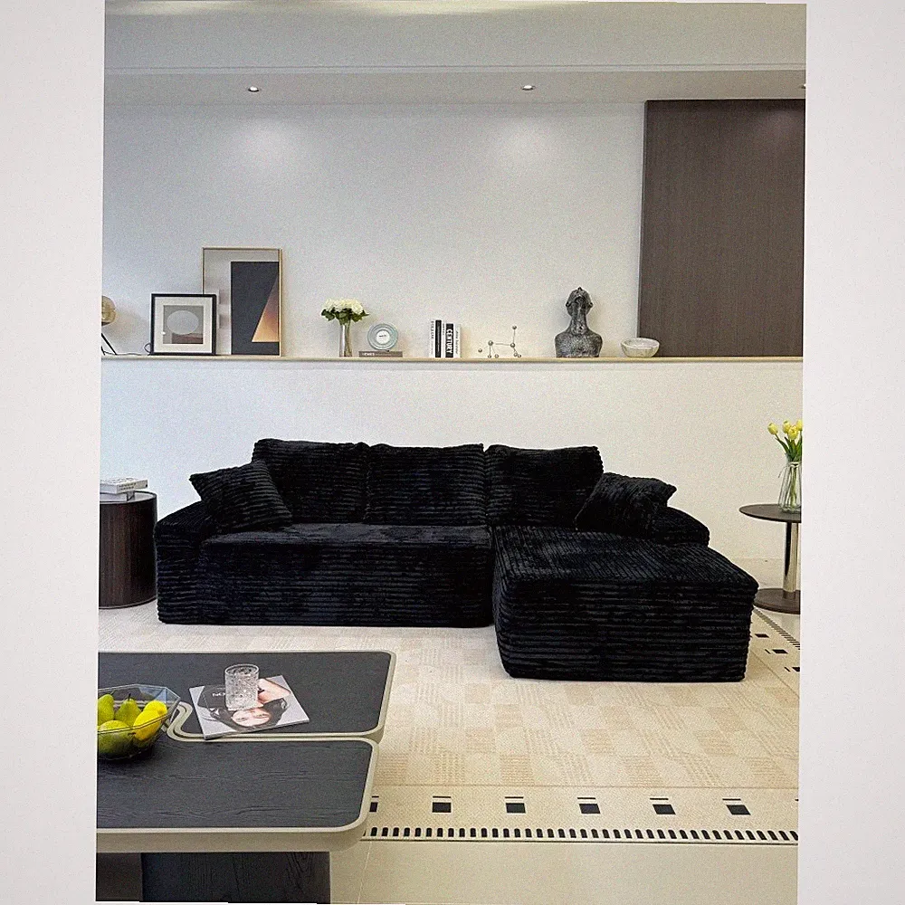 96"Frameless Boneless Soft Sofa,Cloud Sectional Couch With L-Shaped Chaise Black