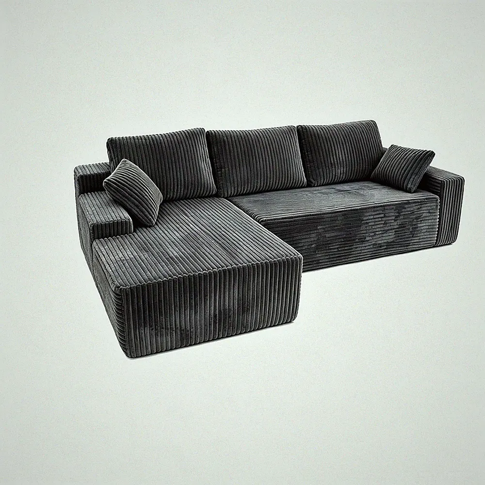 96"Frameless Boneless Soft Sofa,Cloud Sectional Couch With L-Shaped Chaise Gray