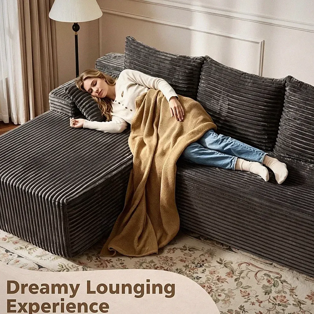 96"Frameless Boneless Soft Sofa,Cloud Sectional Couch With L-Shaped Chaise Gray