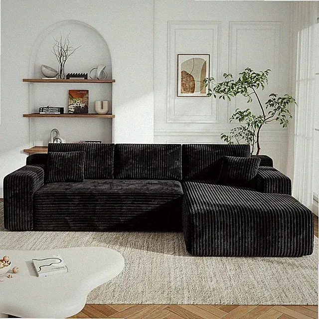 96'' L-Cloud Sectional Boneless Couches for Living Room Black