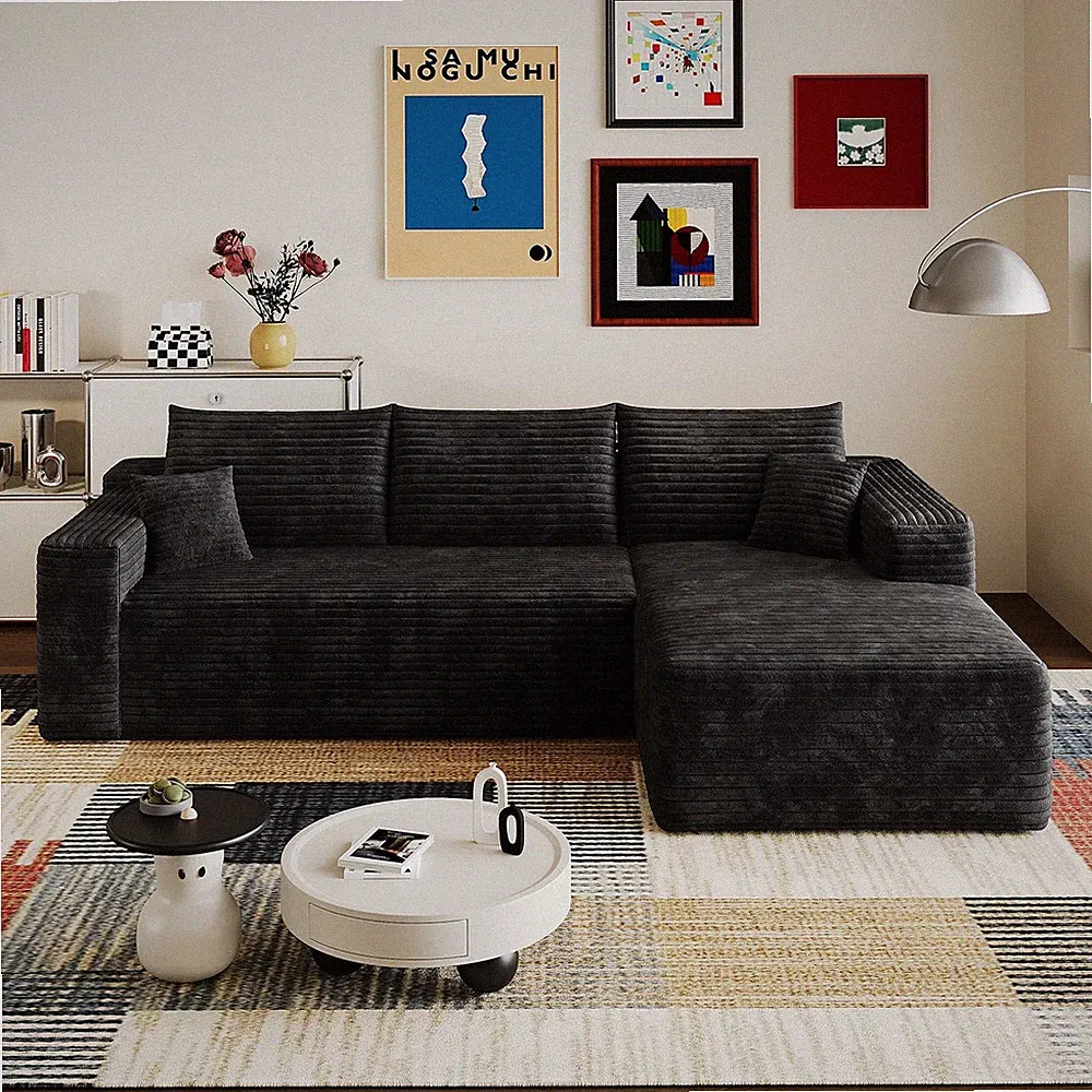 96” L - Shape Boneless Modular Sectional Cloud Couch with Chaise - Modern Comfy