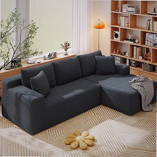 96" L-Shape Cloud Modular Sofa, Deep Seat Corduroy, No Assembly, Dark Gray