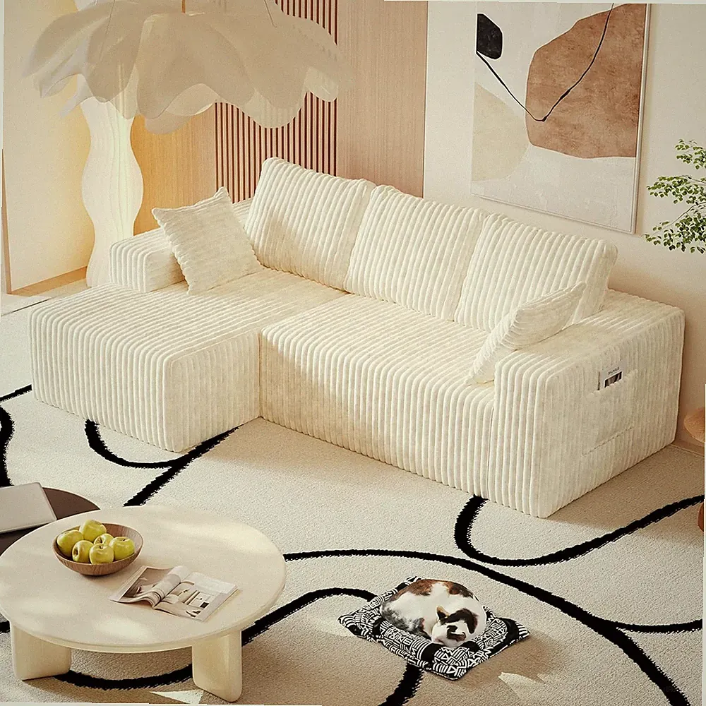 96" L Shape Sectional Boneless Couch,35D Sponge Comfy 3 Seat Sofa,Cloud Thickene