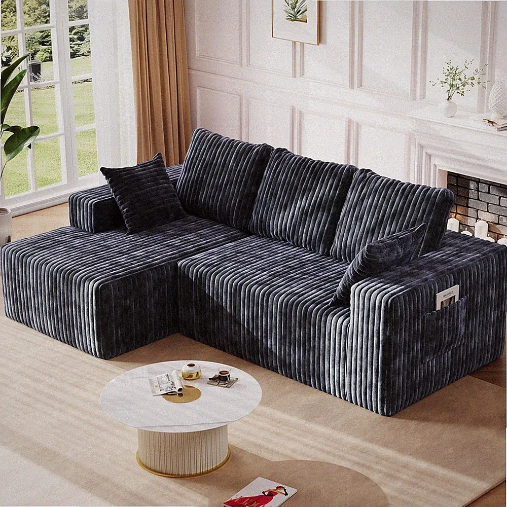 96" L Shape Sectional Sofa 3 Seat Memory Foam Cloud Couch Left Facing