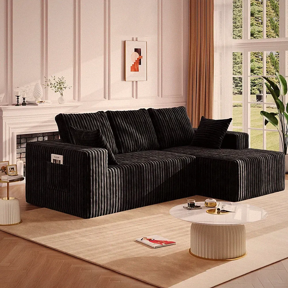96 L Shape Sectional Sofa 3 Seat Memory Foam Couch Right Facing Chaise Black