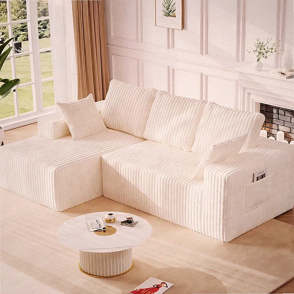 96 L Shape Sectional Sofa Left Facing Chaise White 3 Seat Memory Foam Couch