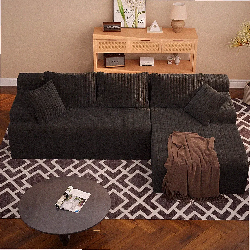 96'' L-Shaped Boneless Cloud Modular Sofa, Oversized Chaise, Soft Corduroy