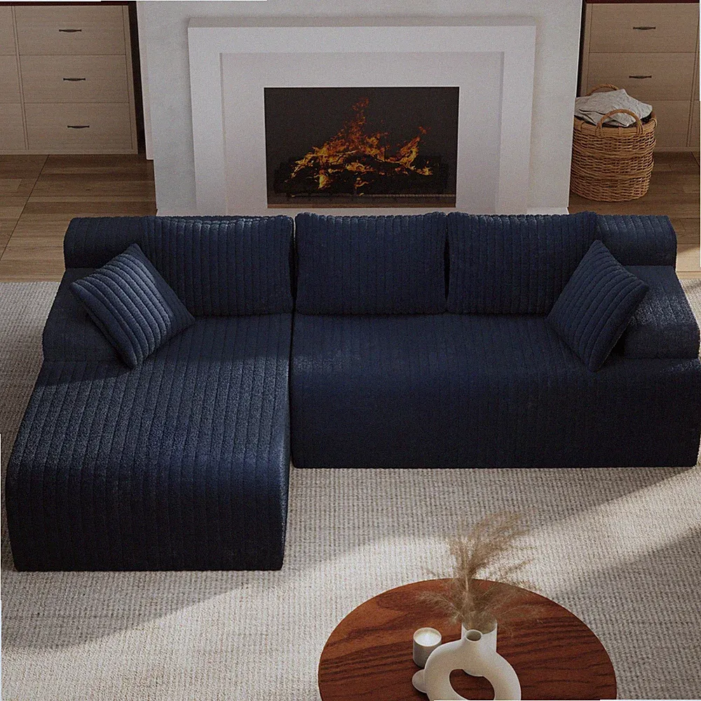 96" L-Shaped Boneless Cloud Sofa, Oversized Chaise, Soft Corduroy for Living