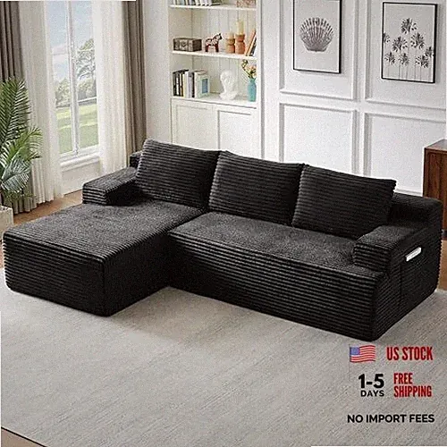 96" L Shaped Cloud Sectional Couch with Chaise, Deep Seat Modular Black L