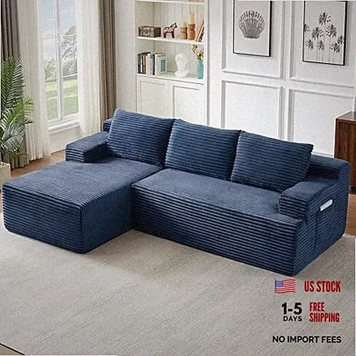 96" L Shaped Cloud Sectional Couch with Chaise, Deep Seat Modular Blue L 96"w