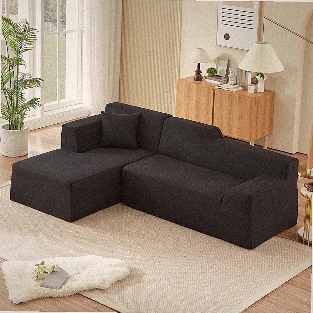 96" L-Shaped Sofa, Modern Minimalist Corduroy Sectional, High Back, Left Chaise