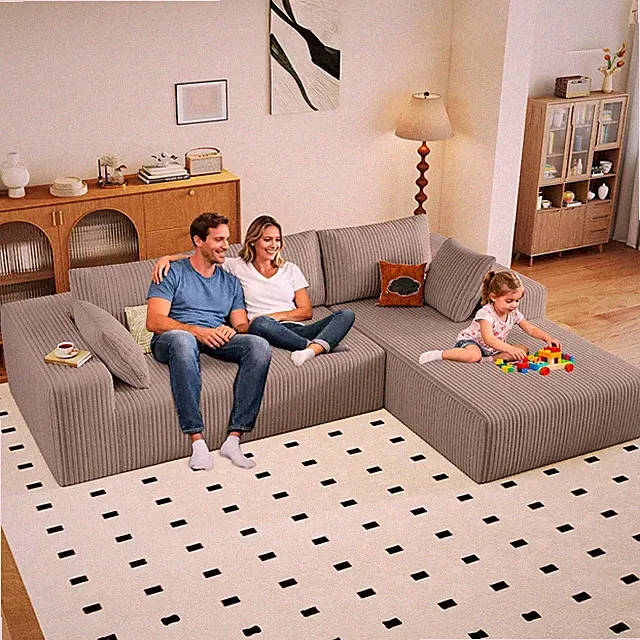 96" Modular Sectional Sofa Couches L-Shape Couch 3 Seat Modular Sofa Corduroy Me