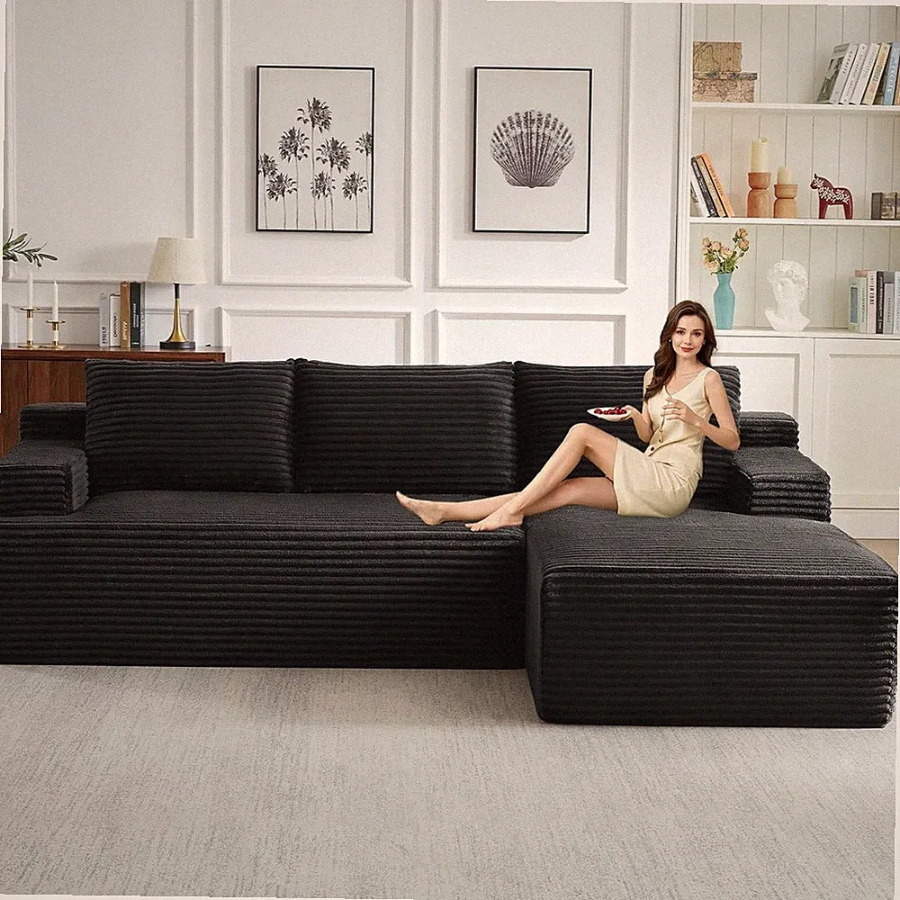 96" Modular Sectional Sofa Couches L-Shape Couch 3 Seat Modular Sofa Corduroy Me