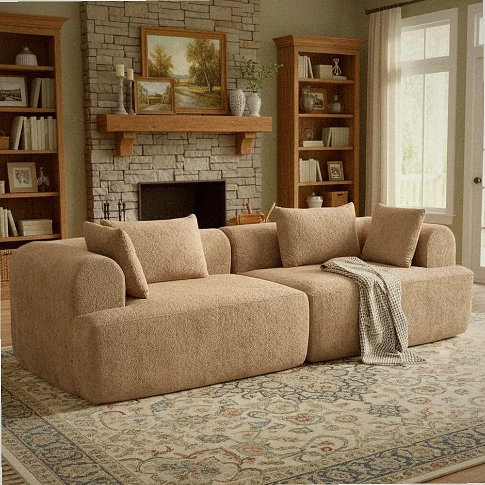 96" Modular Sofa Sectional, Bouclé 2-Piece w/ Rounded Arms, Cloud-Like Comfort