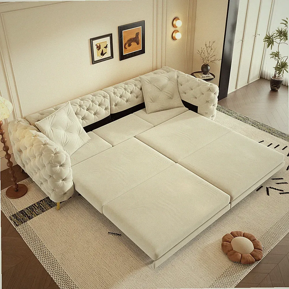 97.7" 3-in-1 Convertible Sleeper Sofa,28.4" Deep Seat Pull Out Sofa Bed,Button