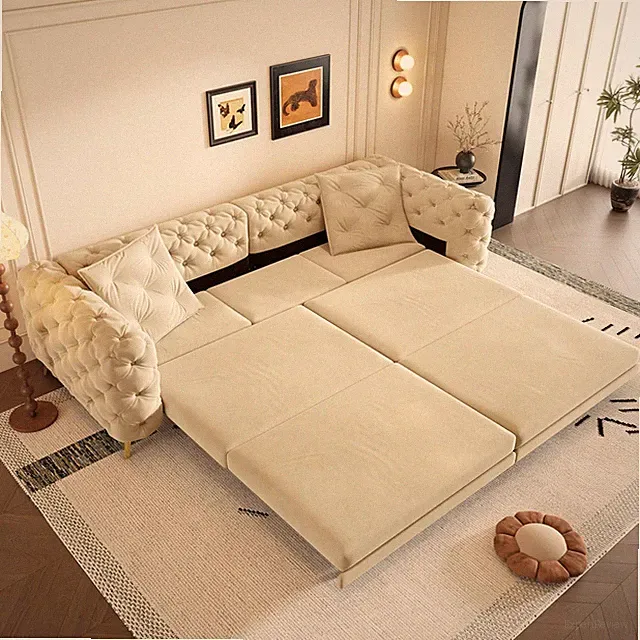 97.7" Convertible Sleeper Sofa Bed, 3 in 1 Pull Out Sofa Bed, Button Tufted Mode