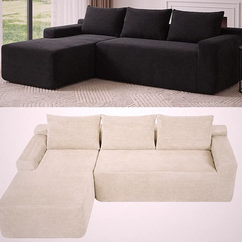 97" Bone Couch Right Chaise L Shape Sectional Cloud Sofa Set for Living Room