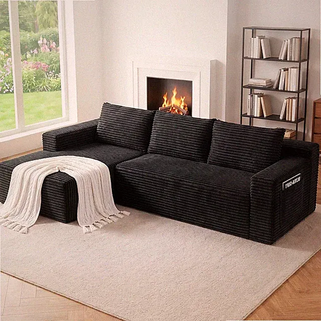 97" Cloud Couch Sectional, No Assembly (Black, Left Facing Chaise)