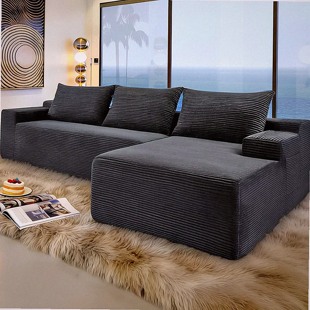 97" Cloud L-Shaped Sectional Couch with Chaise Corduroy Upholstery Corner Sofa