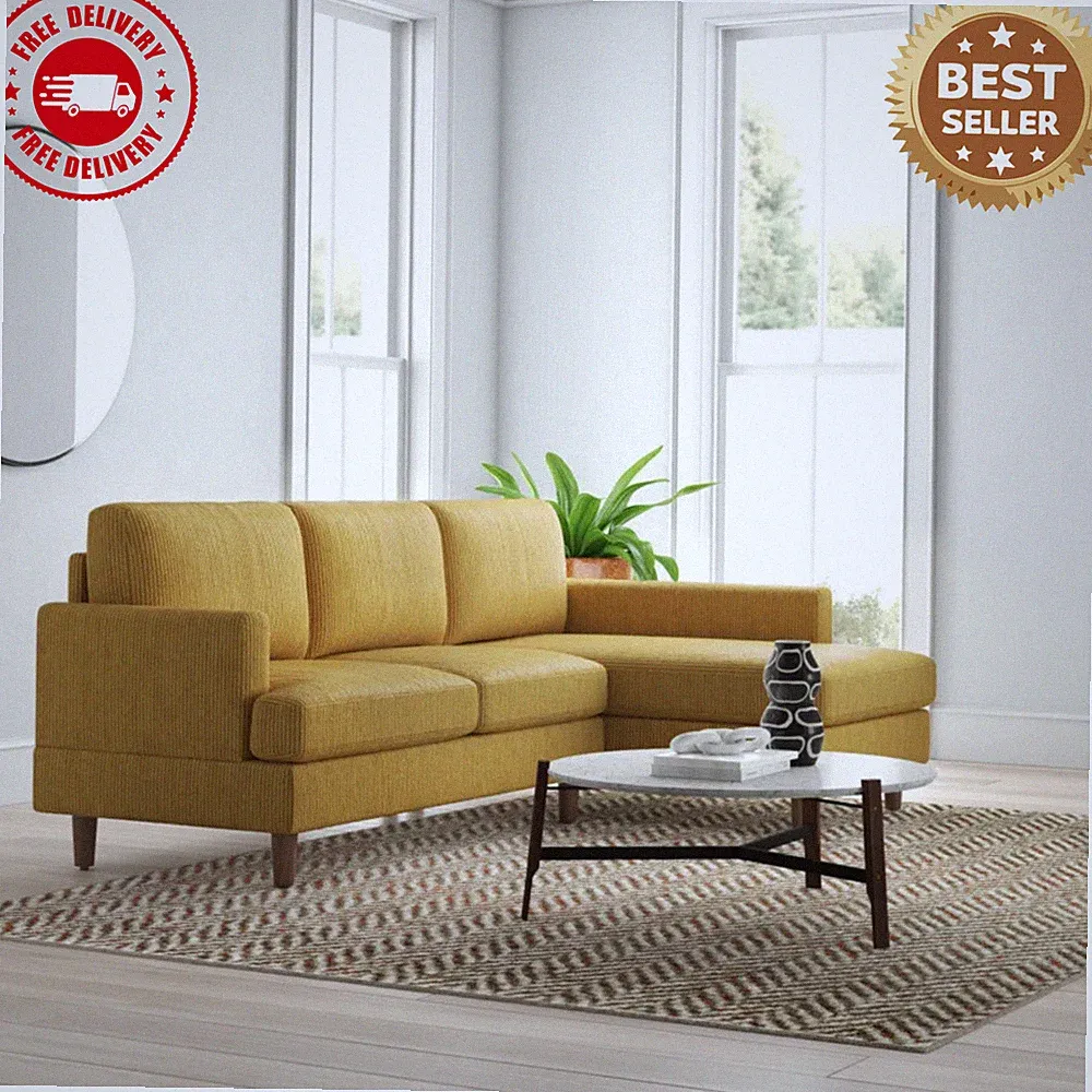 97" Corduroy L-Shaped Sectional Sofa Right Facing w/ Storage Yellow