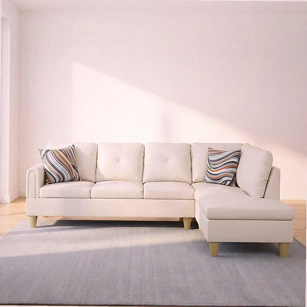 97" L Shape Sectional PU Faux Leather Sofa Chaise Lounge Glossy White Left 2PCS