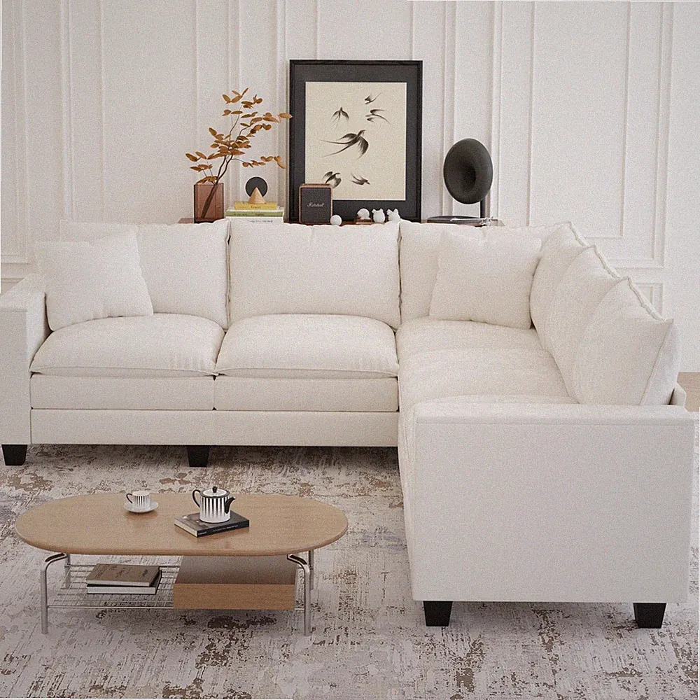 97" L-Shaped Corner Sofa with Storage, 5-Seat Sectional Couch for Living Room
