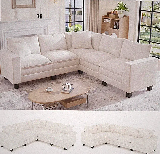 97" L Shaped Sectional Couch, Comfy Chenille Cloud Couch, 5 Seat Modular Cloud S