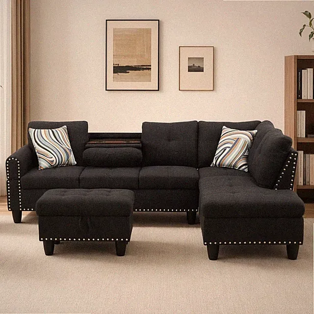 97" L Shaped Sofa Set with Cup Holders for Living Room, L-Shaped Modular Couch w