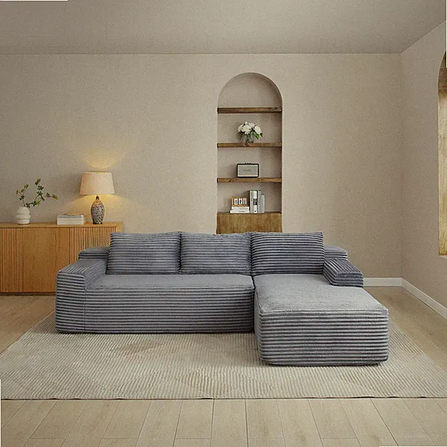97" Modular Sectional Sofa L-Shape Chaise Corduroy Grey
