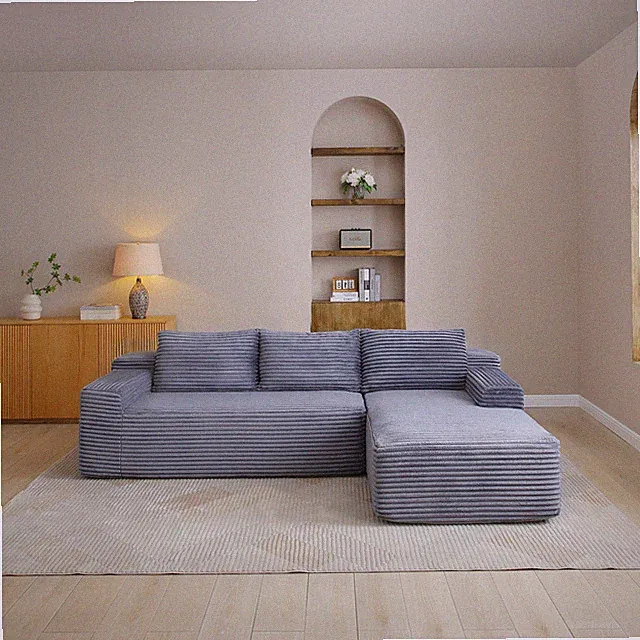 97'' Modular Sectional Sofa L-Shape with Chaise, Corduroy, Grey