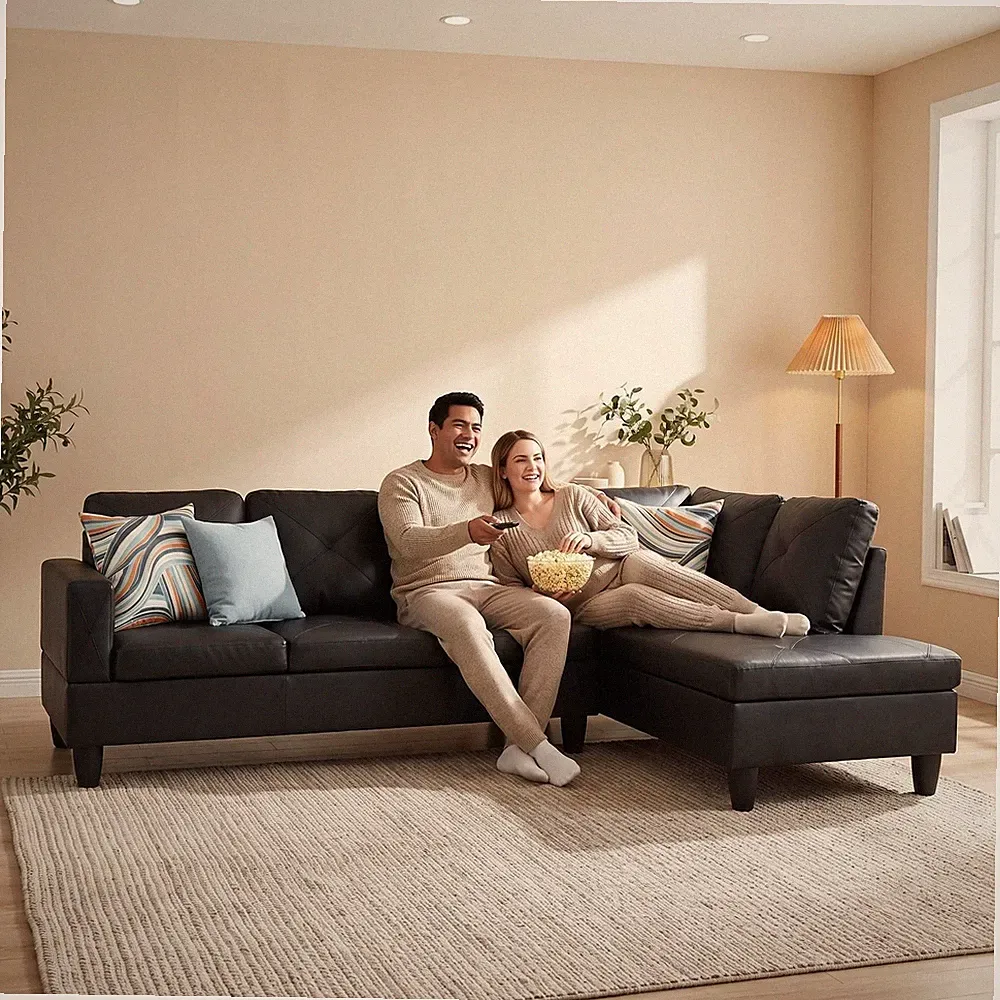 97 Sectional Couch L Shaped 4 Seater PU Faux Leather Sofa Chaise Lounge Glossy