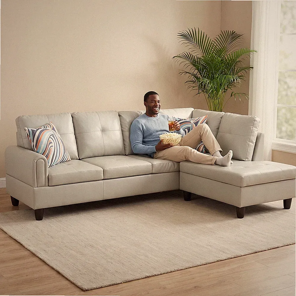 97in L-Shaped Sectional PU Leather Sofa w/Chaise Lounge Silver Green Left 2PCS