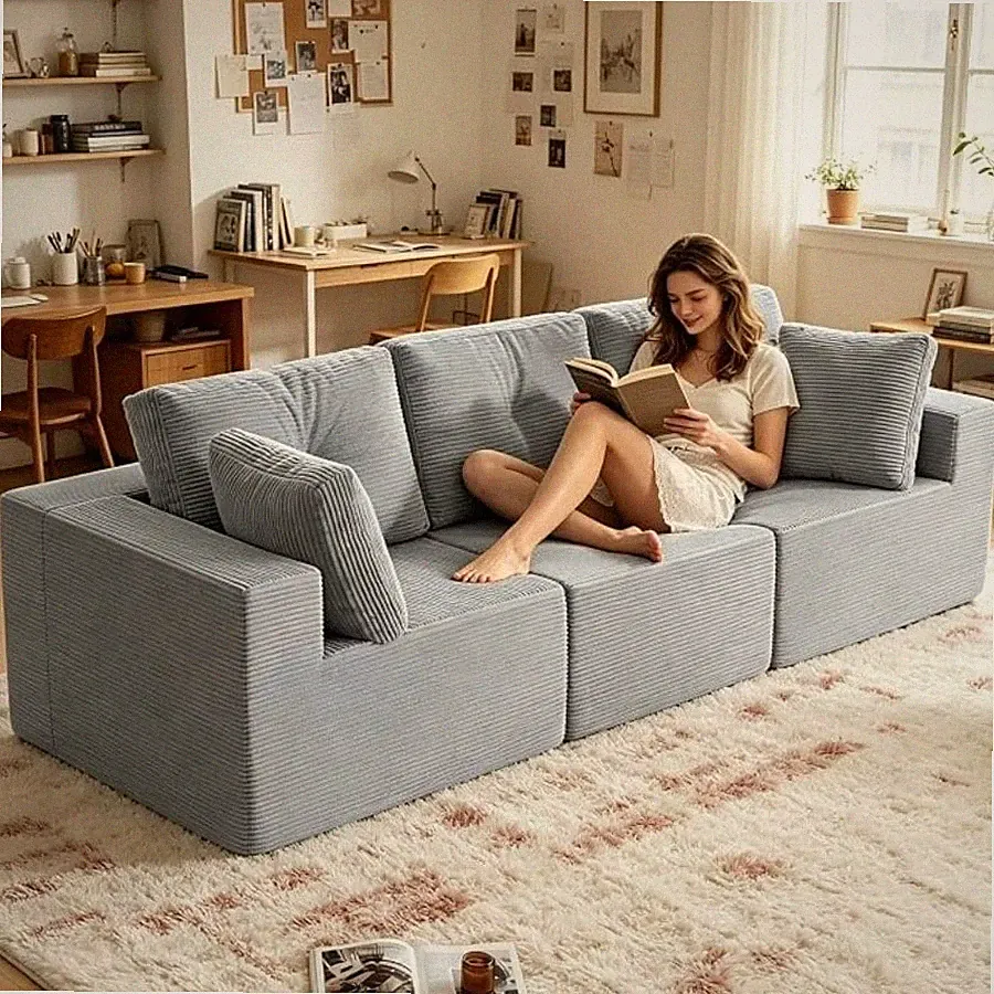 98.43" Modular Sectional Boneless Couch Sofa with Deep Seat 3 Seater Cloud Couch