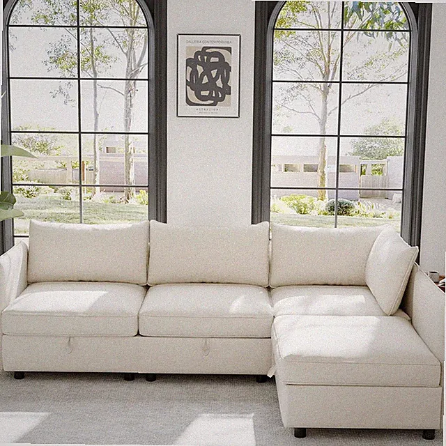 98.5-Inch L-Shaped 4 Seat Modular Sofa Deep Seat Storage Sectional Sofa Couch Fr