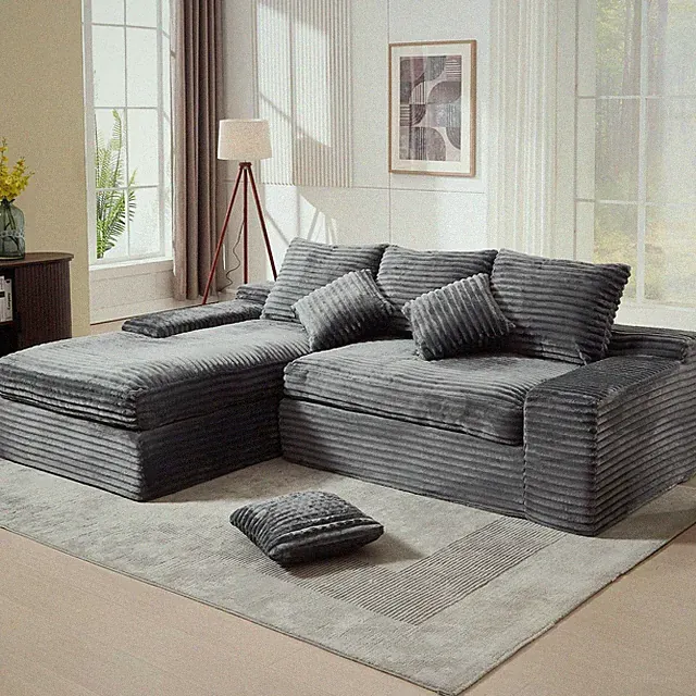 98.8 Cloud L Shape Sectional Sofa Chaise Corduroy Grey Boneless No Assembly