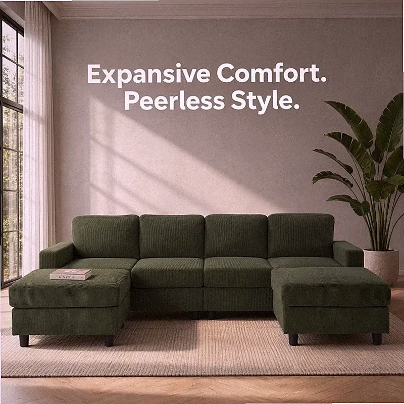 98.8" Oversized U-Shaped Sectional Couches 4-Seat Double Chaise Sofa Corner Sofa